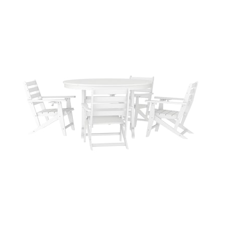 Flash Furniture Tolleson 5-Pc Adirondack Dining Set w/48-in Rnd Recycled HDPE Table and 4 Chairs w/Cupholders, Wht LE-HMP-248-2037-WHT-GG